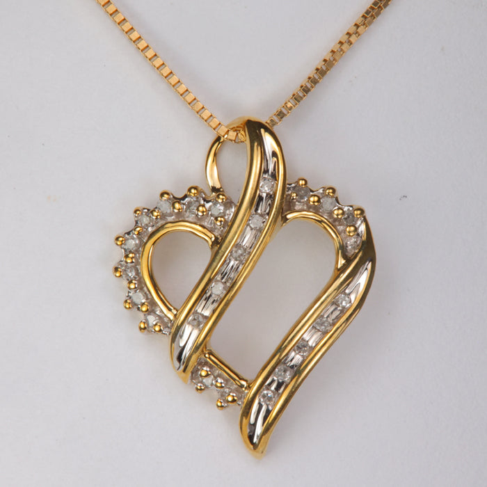 yellow gold heart pendant diamond accented