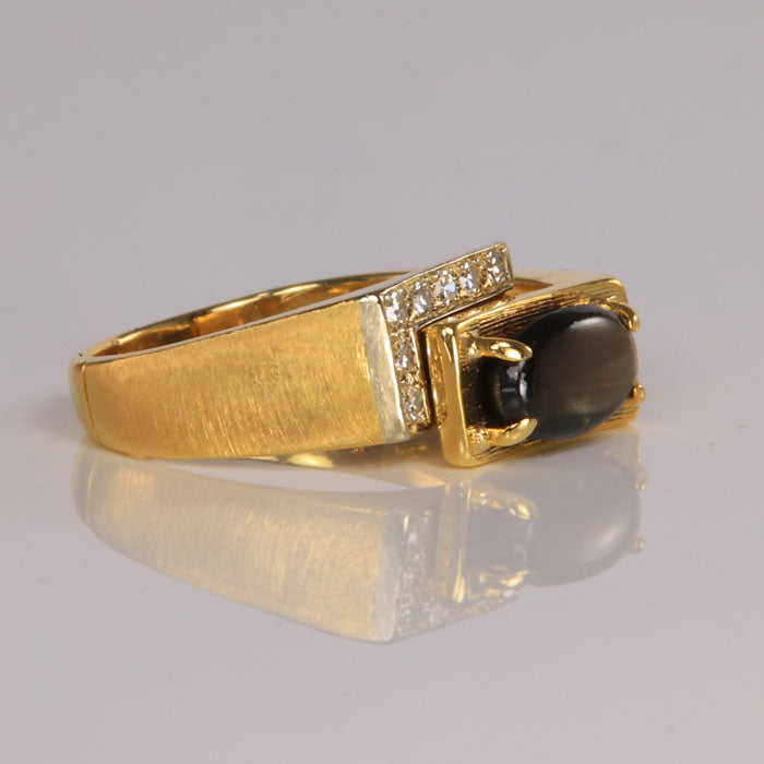 estate star sapphire ring with diamond yellow gold