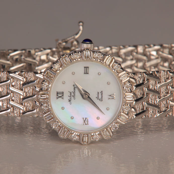 Michael Anthony watch quartz movement white gold diamonds