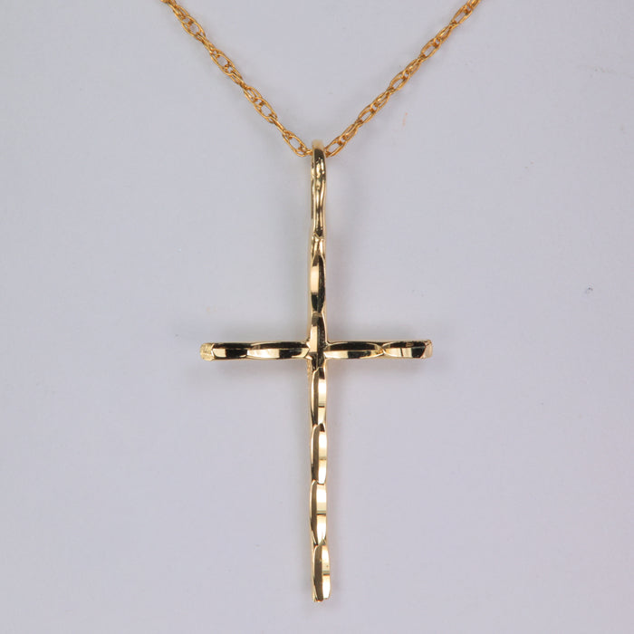 yellow gold diamond cut cross necklace rope chain