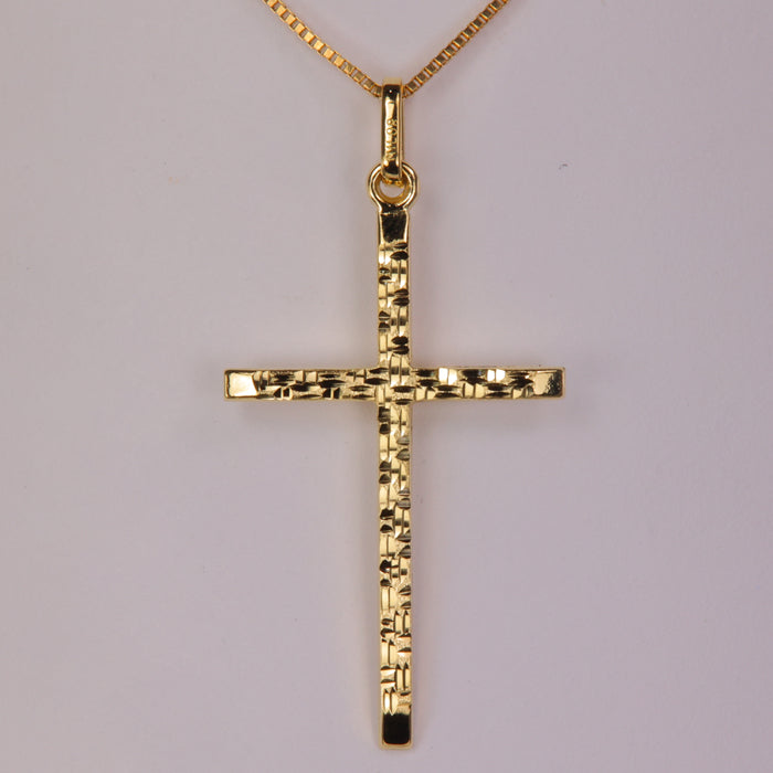 yellow gold diamond cut cross 