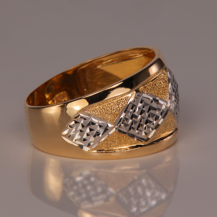 diamond cut diamond design in yellow and white gold estate ring