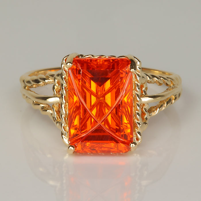 orange color fantasy cut cubic zirconia ring