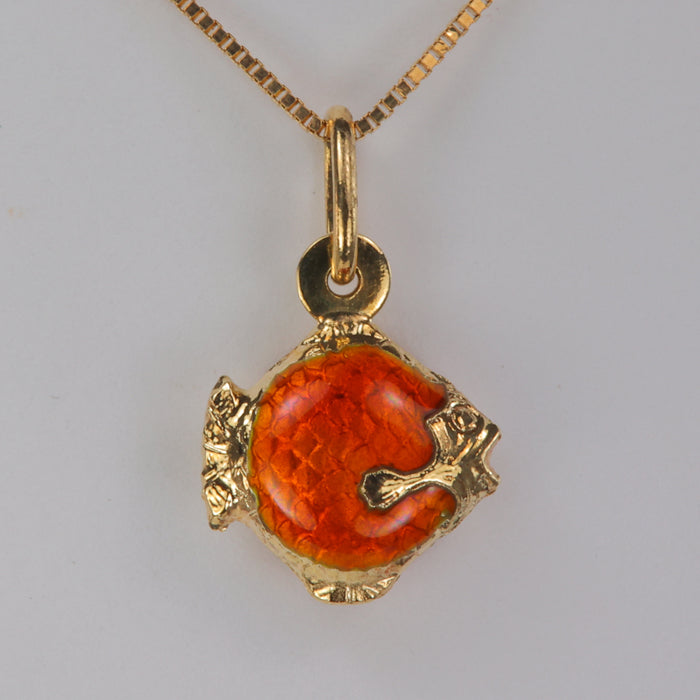 yellow gold pendant with enameled fish