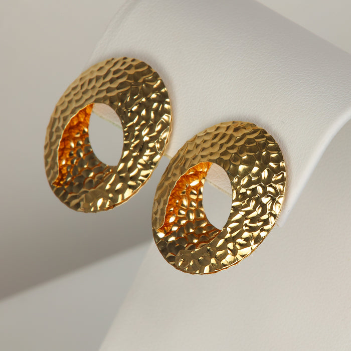gold open circle hammered look earrings 
