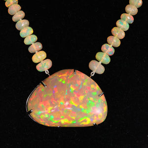 freeform opal in white gold on rondelle necklace