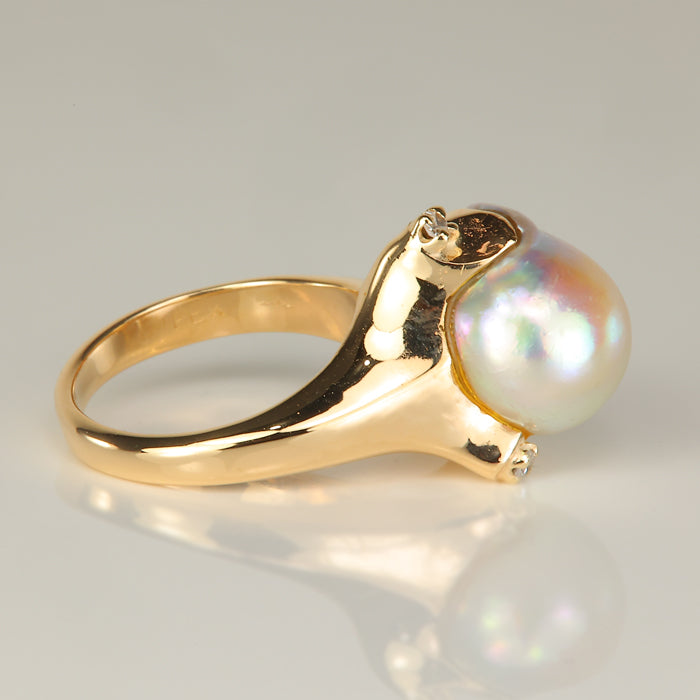 yellow gold pearl and diamond estate ring