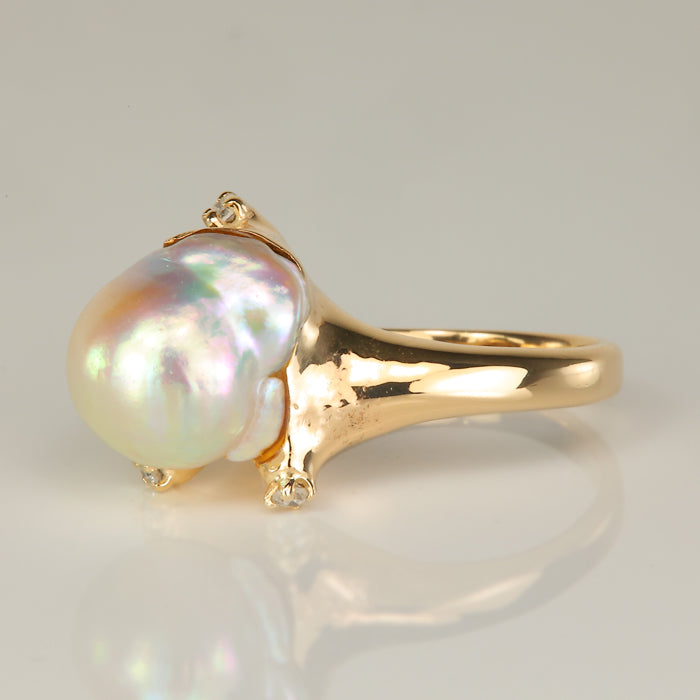diamond accented free form pearl ring
