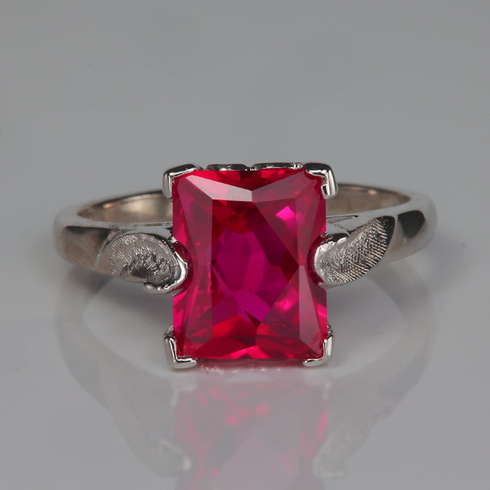 violet red synthetic ruby ring in white gold