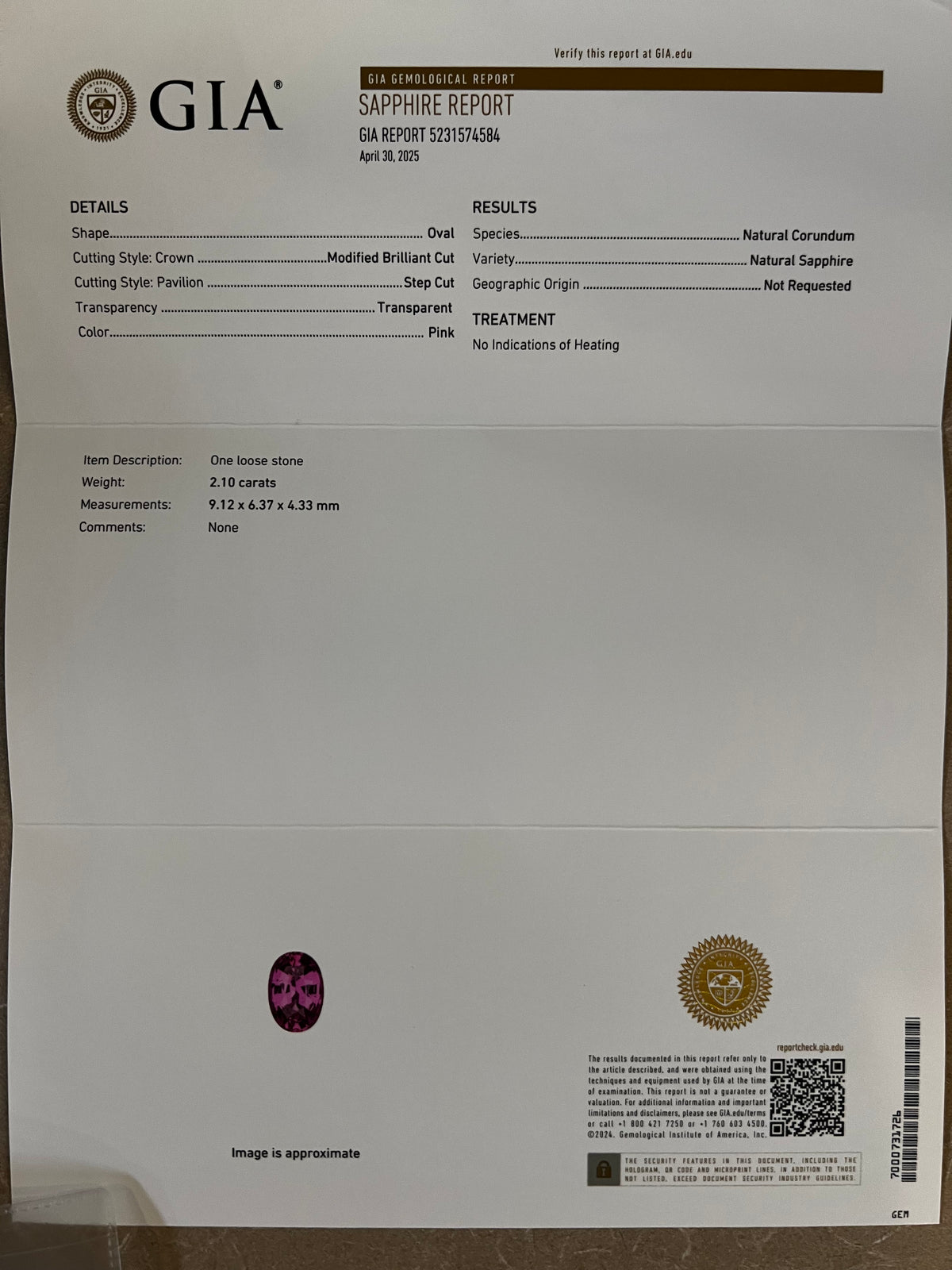 GIA report for sapphire