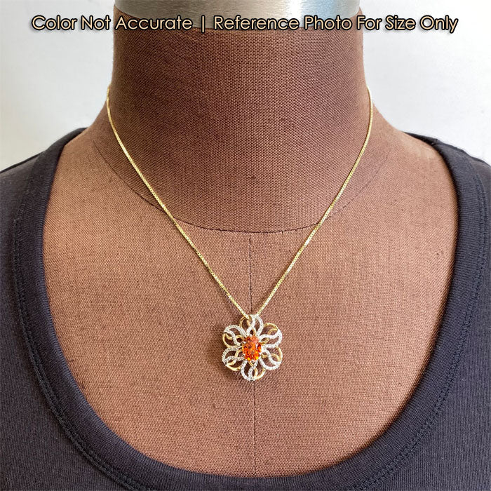 two tone gold pendant with orange garnet and diamonds size on bust