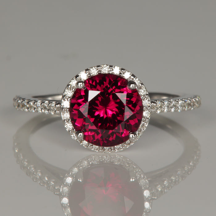 Rhodolite Garnet Ring with Diamonds in 14k White Gold 2.68 Carats