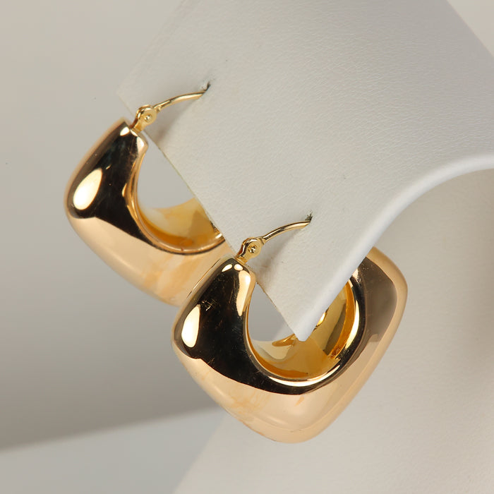 yellow gold square puffy hoop earrings