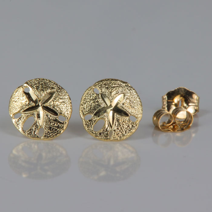 yellow gold estate stud sand dollar earrings