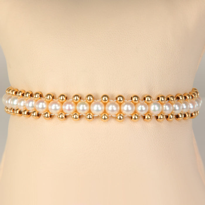 yellow gold estate pearl tennis bracelet