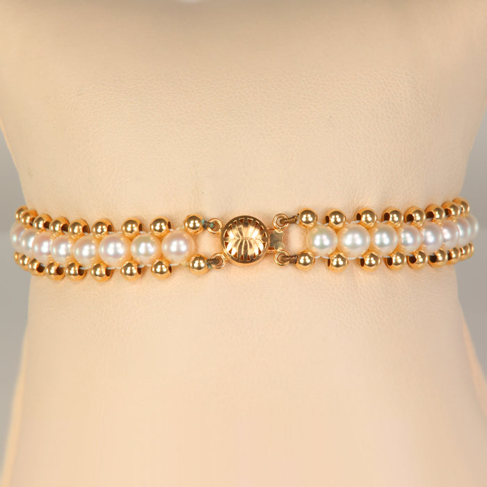 pearl and gold tennis style bracelet