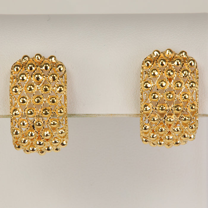 yellow gold bead earrings with woven look