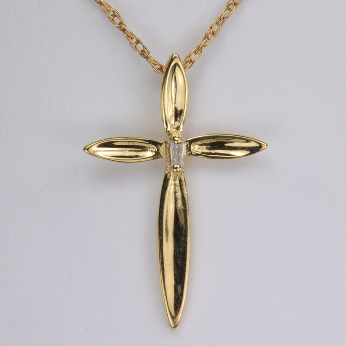 yellow gold cross neckklace with diamond accent