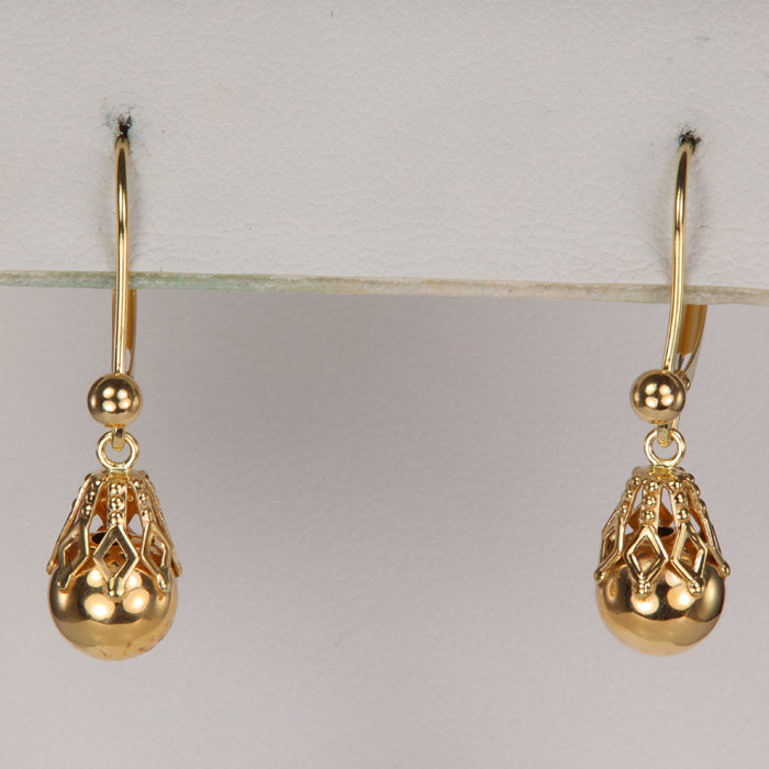 yellow gold ball earrings bead detail nest basket
