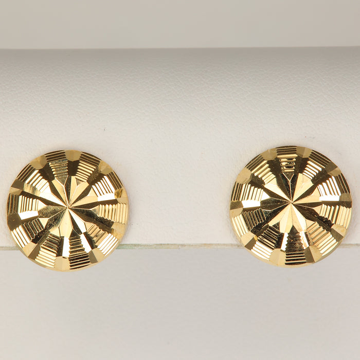 Yellow gold diamond cut disc earrings round 