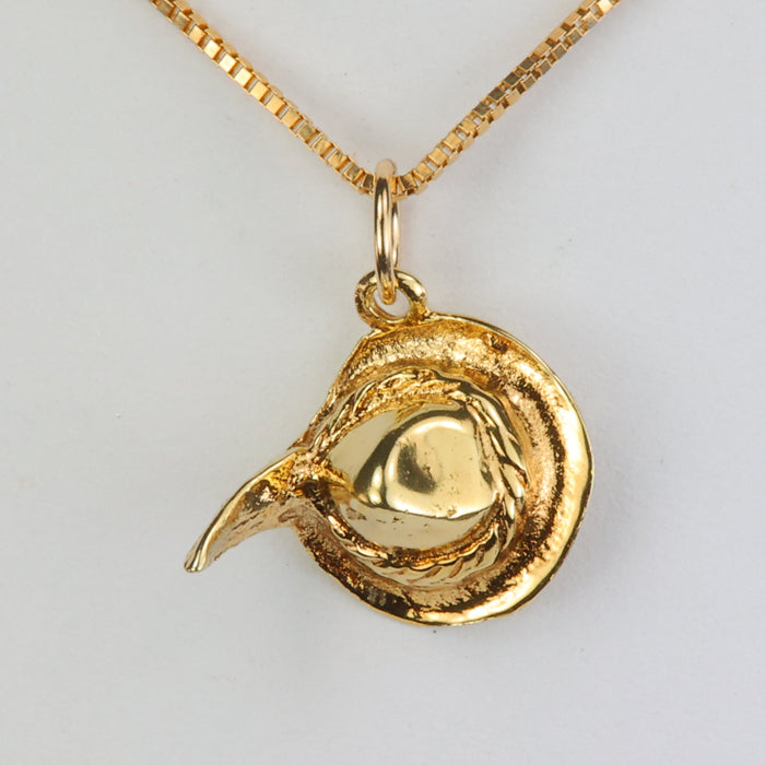 Yellow gold hat with feather charm
