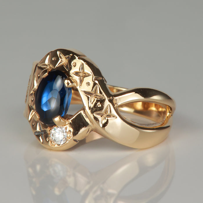 gold synthetic sapphire and diamond accent class ring