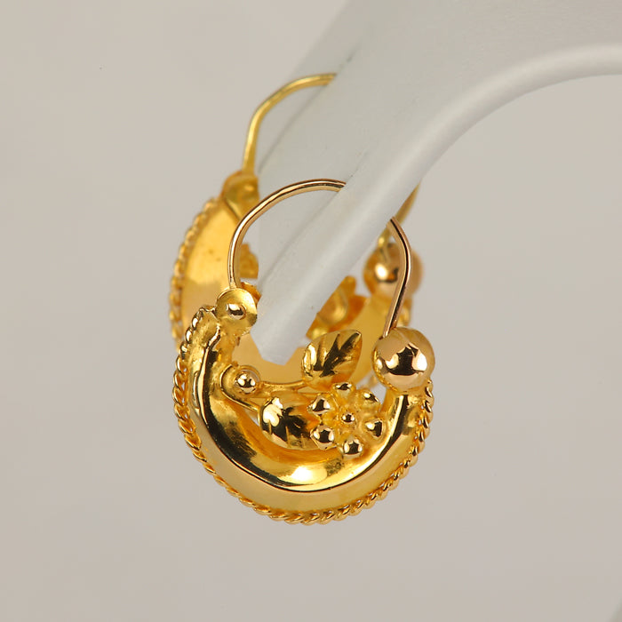 yellow gold floral hoop earrings