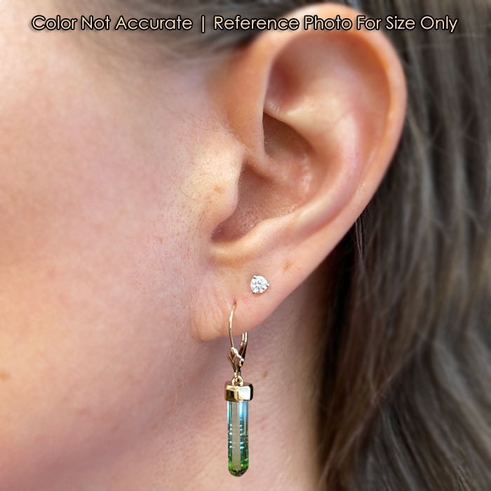 size of crystal earring on ear green tourmaline 
