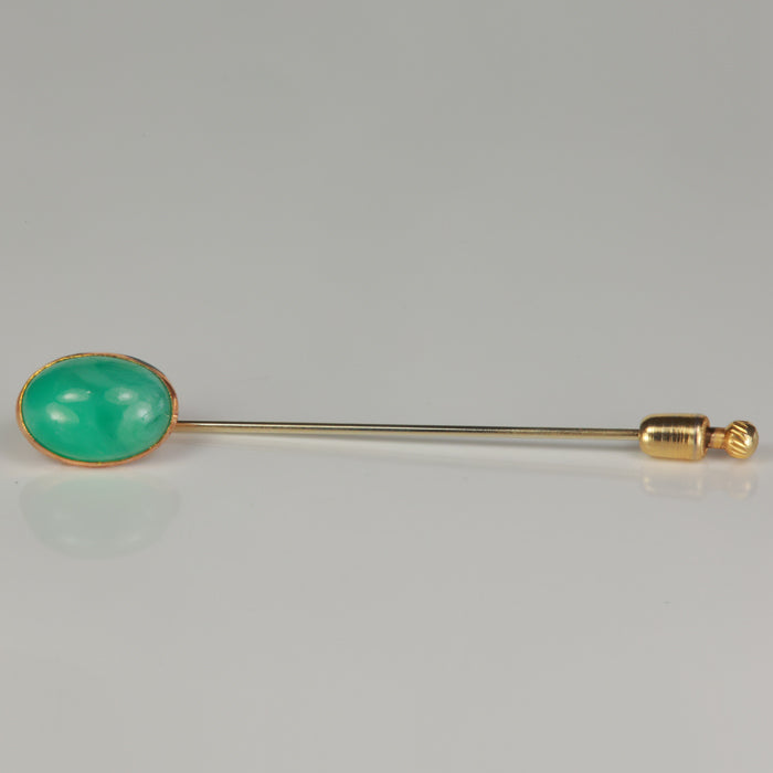 oval cabochon cut green glass gem stick pin 