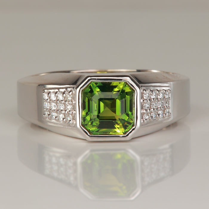 white gold green sapphire gemstone ring with diamonds 