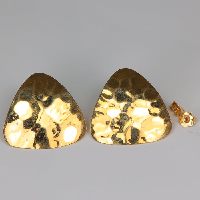 yellow gold hammered triangular studs