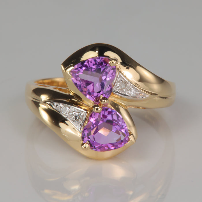 yellow gold heart shape amethyst and diamond ring