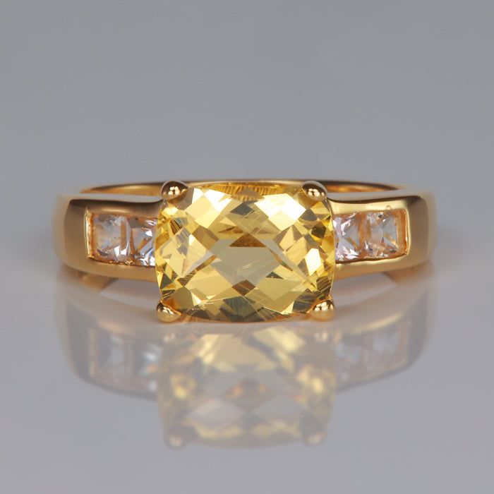 yellow gold heliodor gemstone ring with white quartz accents