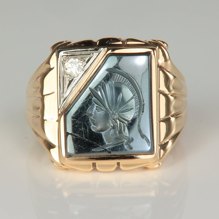 Hematite and diamond ring in yellow gold