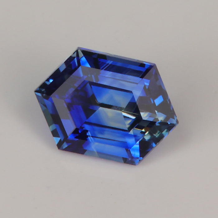 blue and clear hexagonal sapphire gemstone