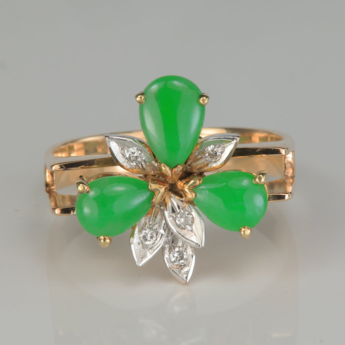 yellow gold jade ring with diamond accents