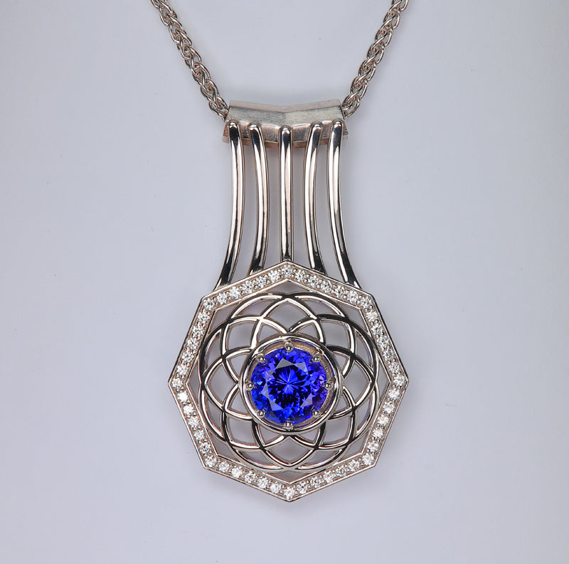 tanzanite and diamond pendant in white gold by Jeremy Harley