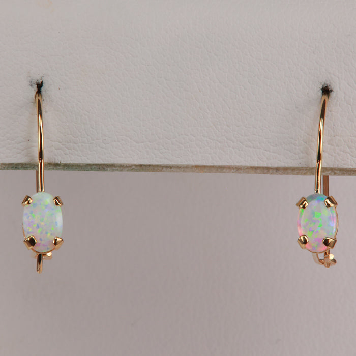 estate yellow gold lab opal gem earrings