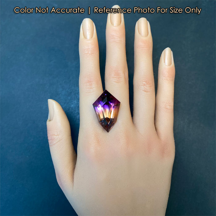 ametrine yellow and purple gemstone size to a hand