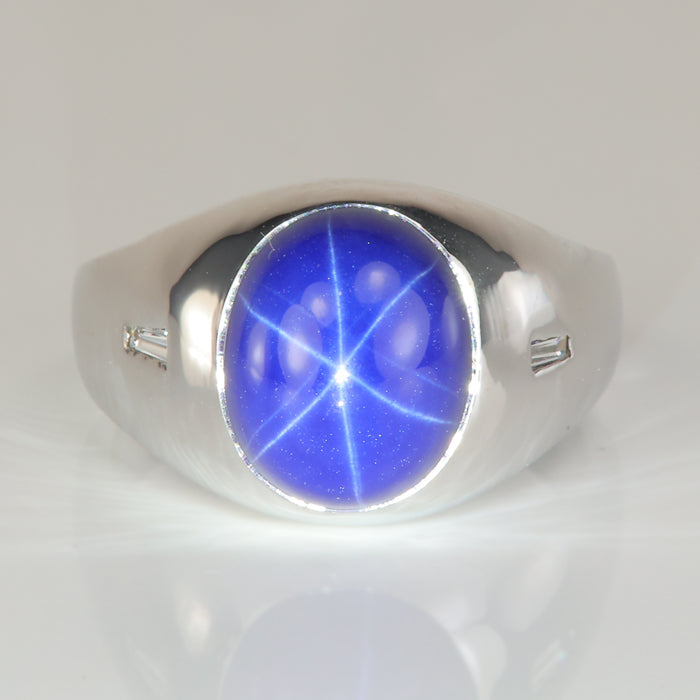 white gold synthetic linde star sapphire ring
