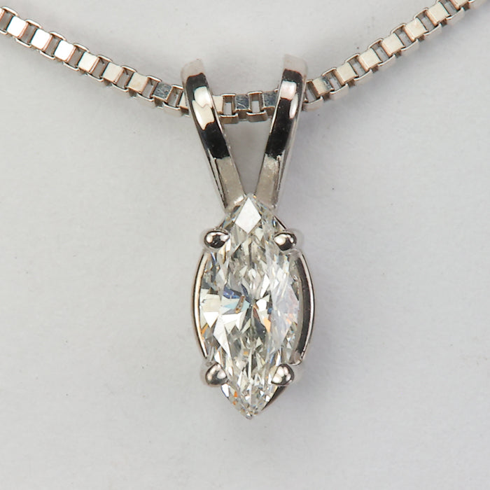 white gold marquise cut diamond pendant