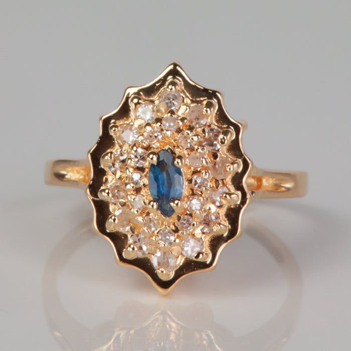 blue marquise sapphire gemstone vintage ring with diamonds