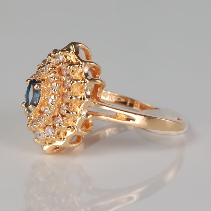 yellow gold marquise cut sapphire and diamond ring
