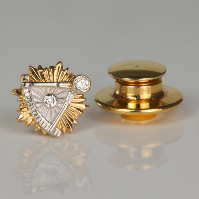 estate masonic past master's pin with diamond accent in yellow gold