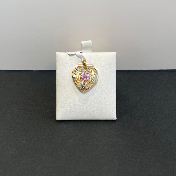 mother of pearl sapphire diamond heart pendant yellow gold