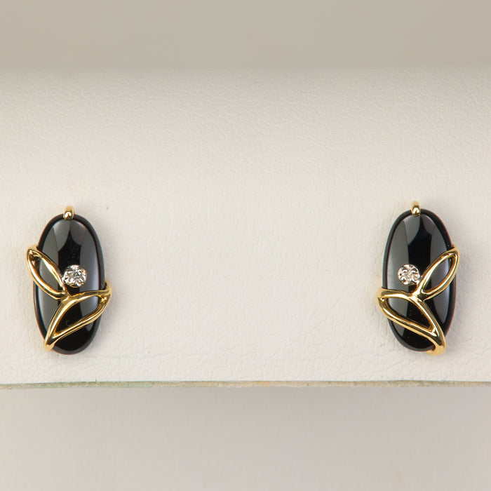 yellow gold onyx and diamond earrings 