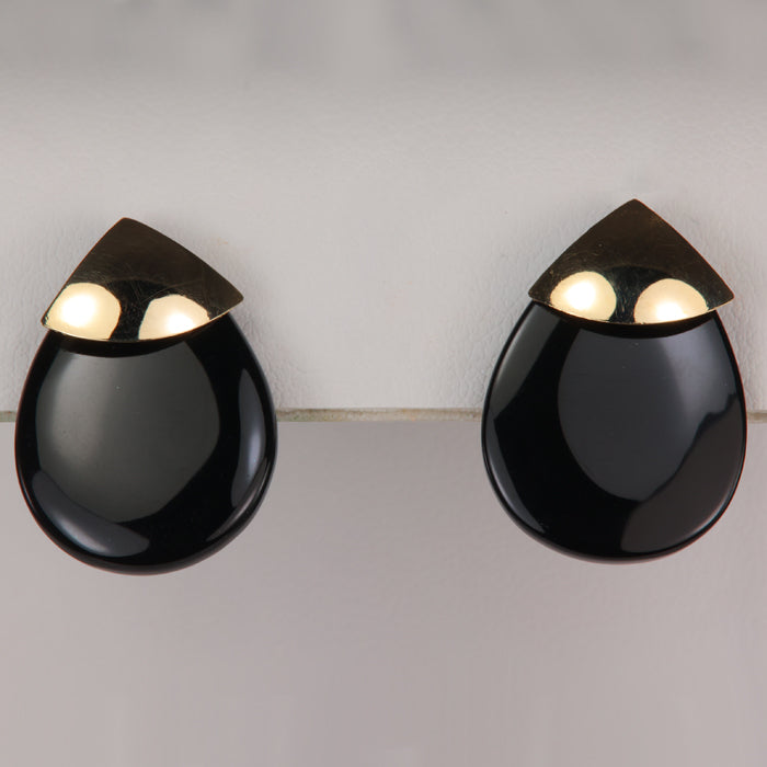 estate yellow gold and onyx earrings