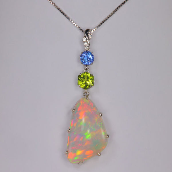Peora Created Alexandrite Pendant - 14K White Gold With White Topaz, 3.75 Carat Radiant Cut, 18" Chain, Women's Jewelry