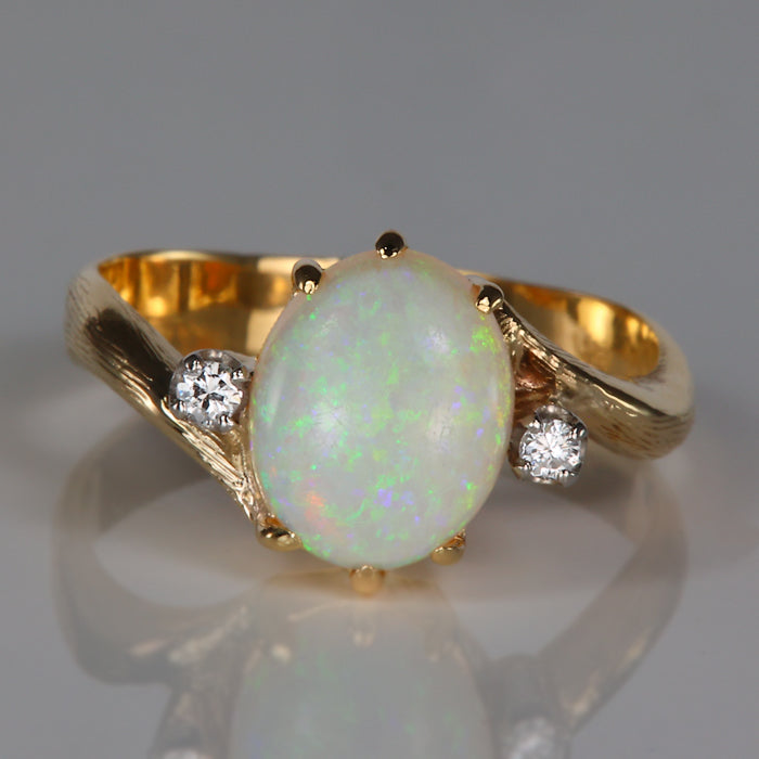yellow gold opal gemstone estate ring with diamonds