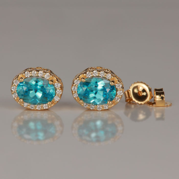 yellow gold blue zircon gemstone earrings